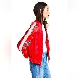H and M Divided Red Satin Sakura Bomber Jacket. Perfect condition! size small